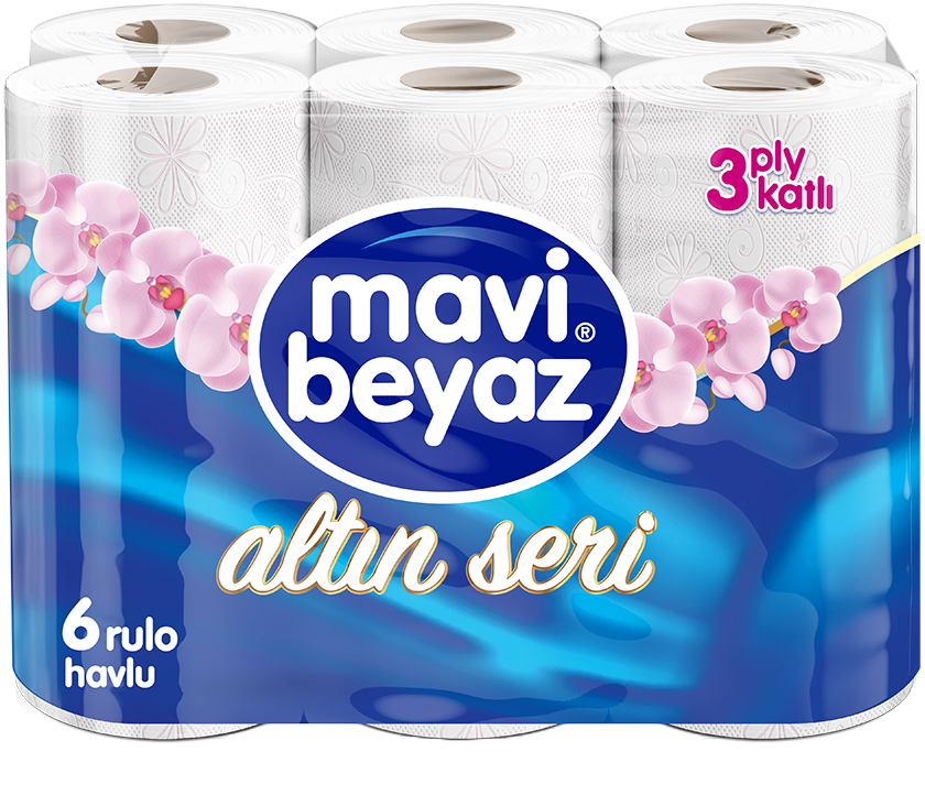 Mavi Beyaz Üç Kat Havlu Altın Seri 6 Lı