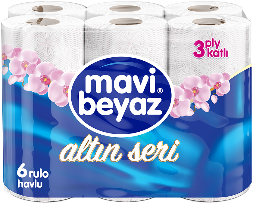 Mavi Beyaz Üç Kat Havlu Altın Seri 6 Lı
