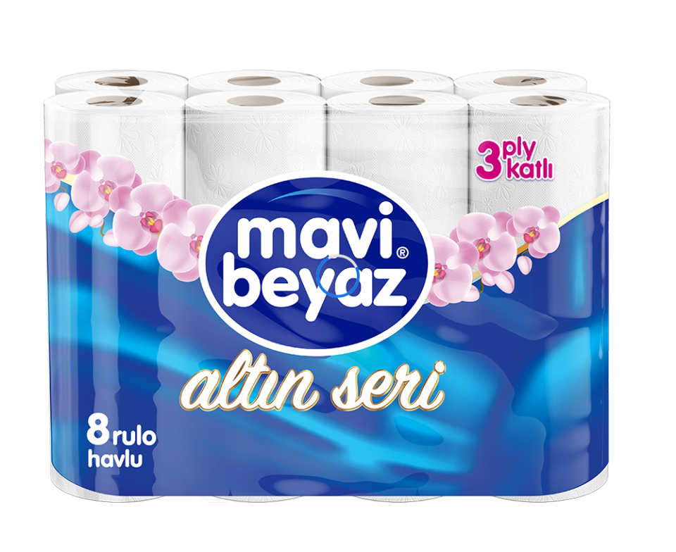 Mavi Beyaz Üç Kat Havlu Altın Seri 8 Li