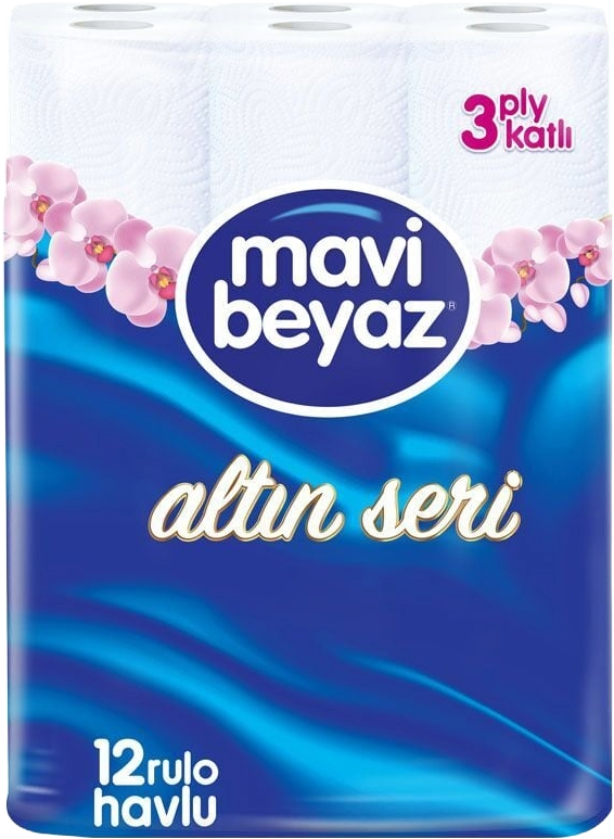 Mavi Beyaz Üç Kat Havlu Altın Seri 12 Li