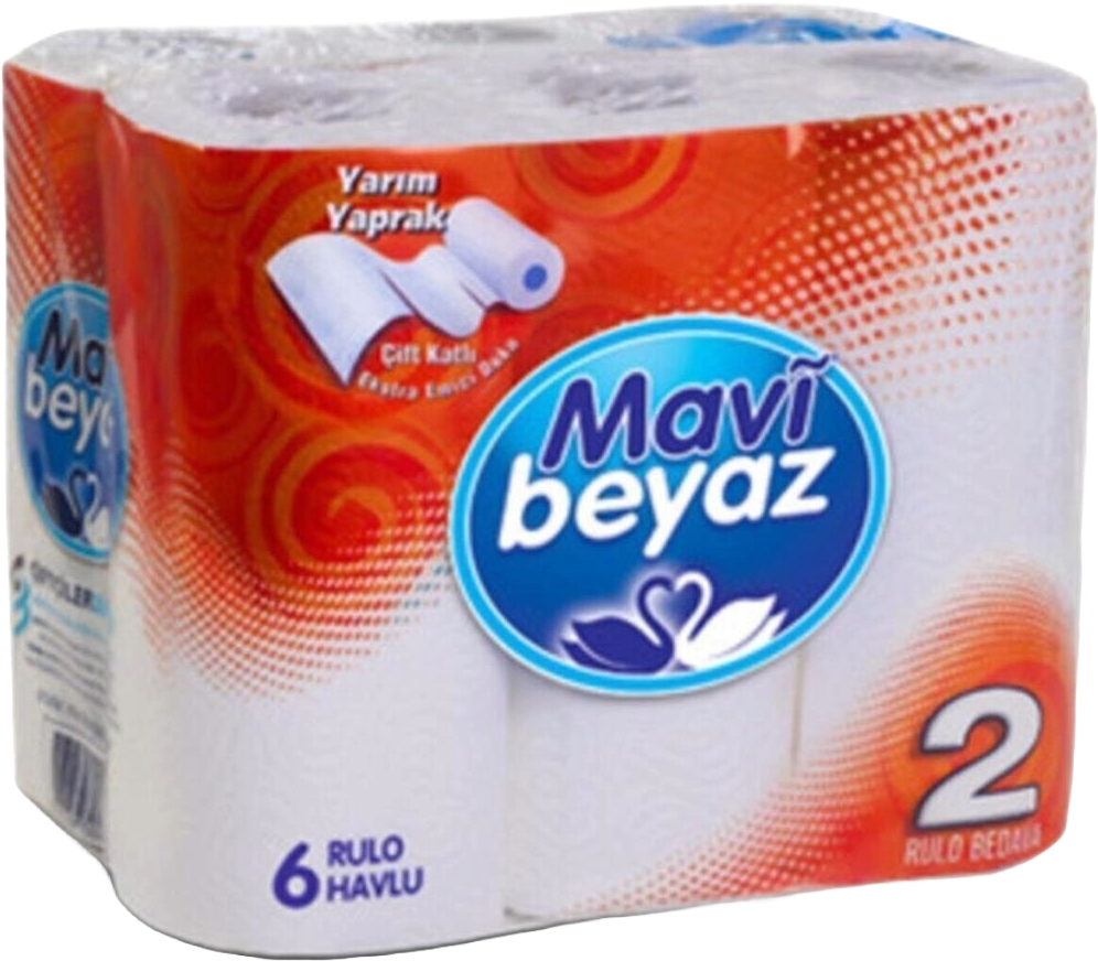 Mavi Beyaz Çift Kat Havlu 6 Lı