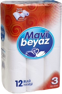 Mavi Beyaz Çift Kat Havlu 12 Li