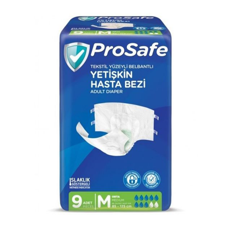 Prosafe (M) Bel Bantlı Hasta Bezi 9 LU