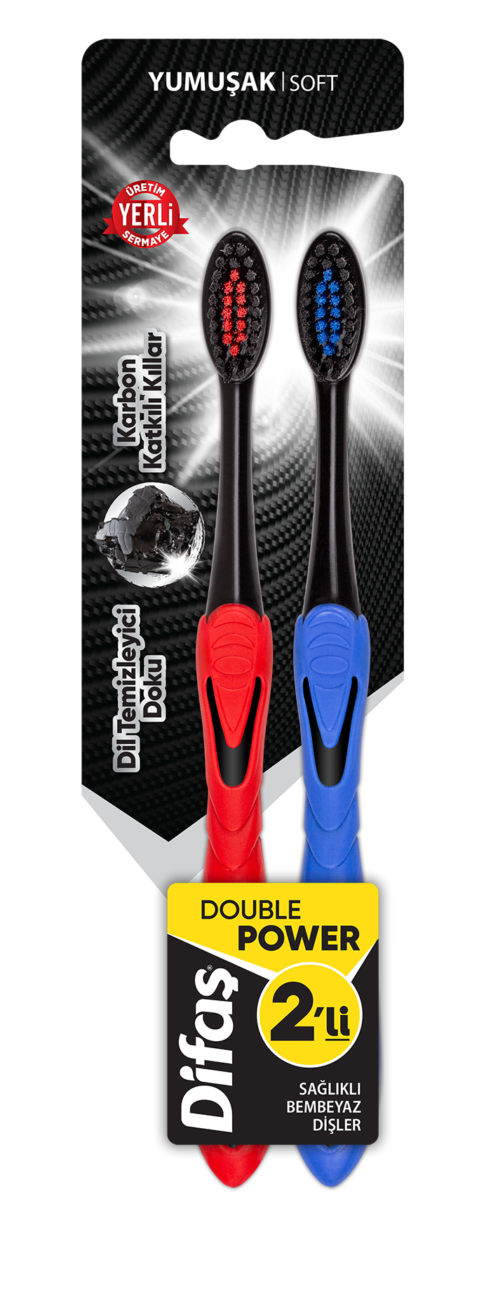 Difaş 2 li Diş Fırçası Karbon Double Power Soft