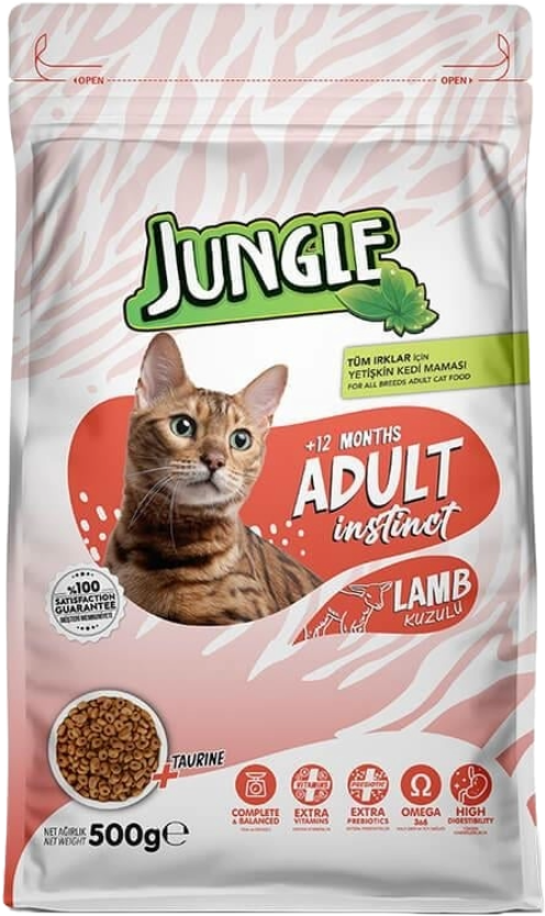 JUNGLE YETİŞKİN KEDİ MAMASI KUZU ETLİ 500GR