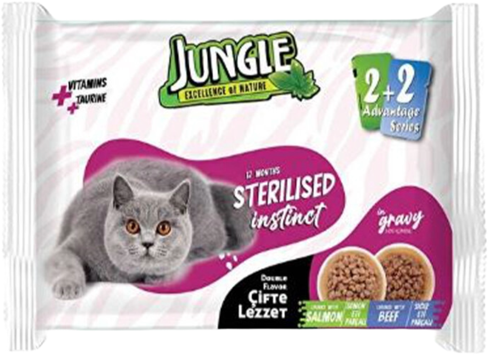 JUNGLE POUCH KISIR KEDİ SOMON-BİFTEK 4*100GR