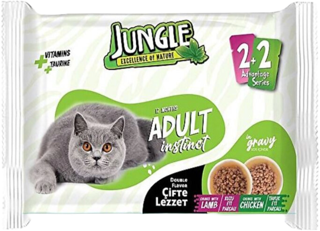 JUNGLE POUCH YETİŞKİN KEDİ KUZU-TAVUK 4*100GR