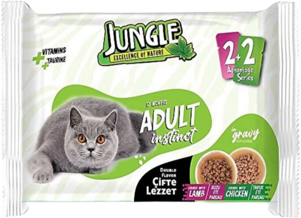 JUNGLE POUCH YETİŞKİN KEDİ KUZU-TAVUK 4*100GR